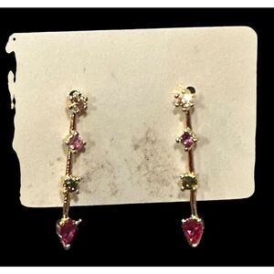TAI Ruby Red & Gold & CZ Dangle Earrings